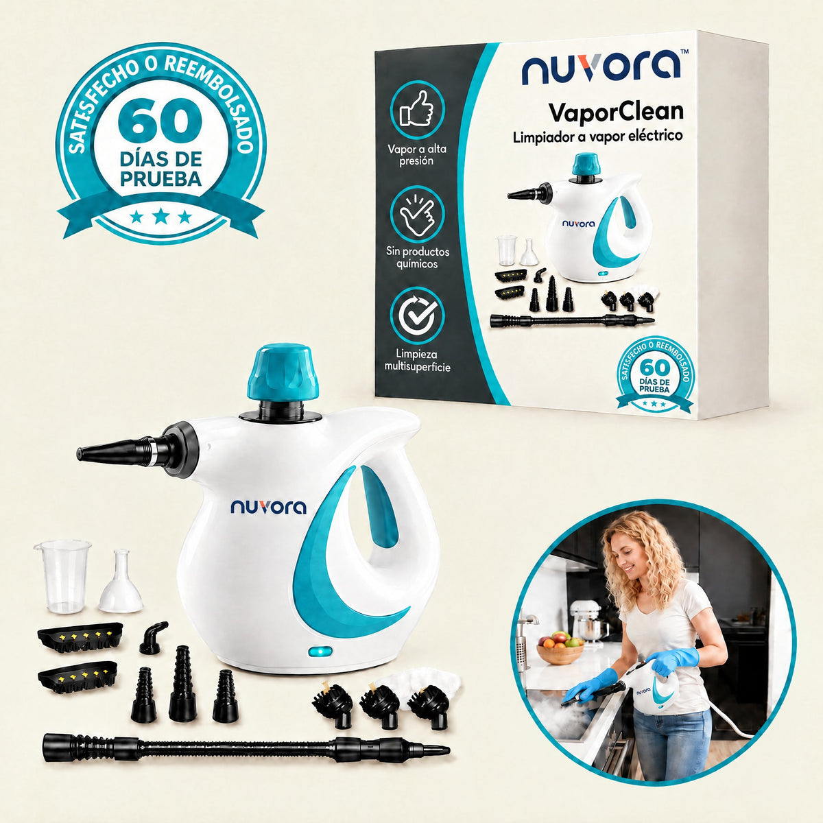 VaporClean con kit de accesorios y garantía de 60 días