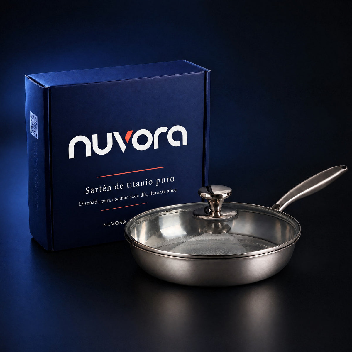 Sartén NUVORA con tapa de cristal y su caja