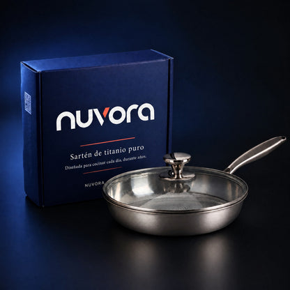 Sartén NUVORA con tapa de cristal y su caja