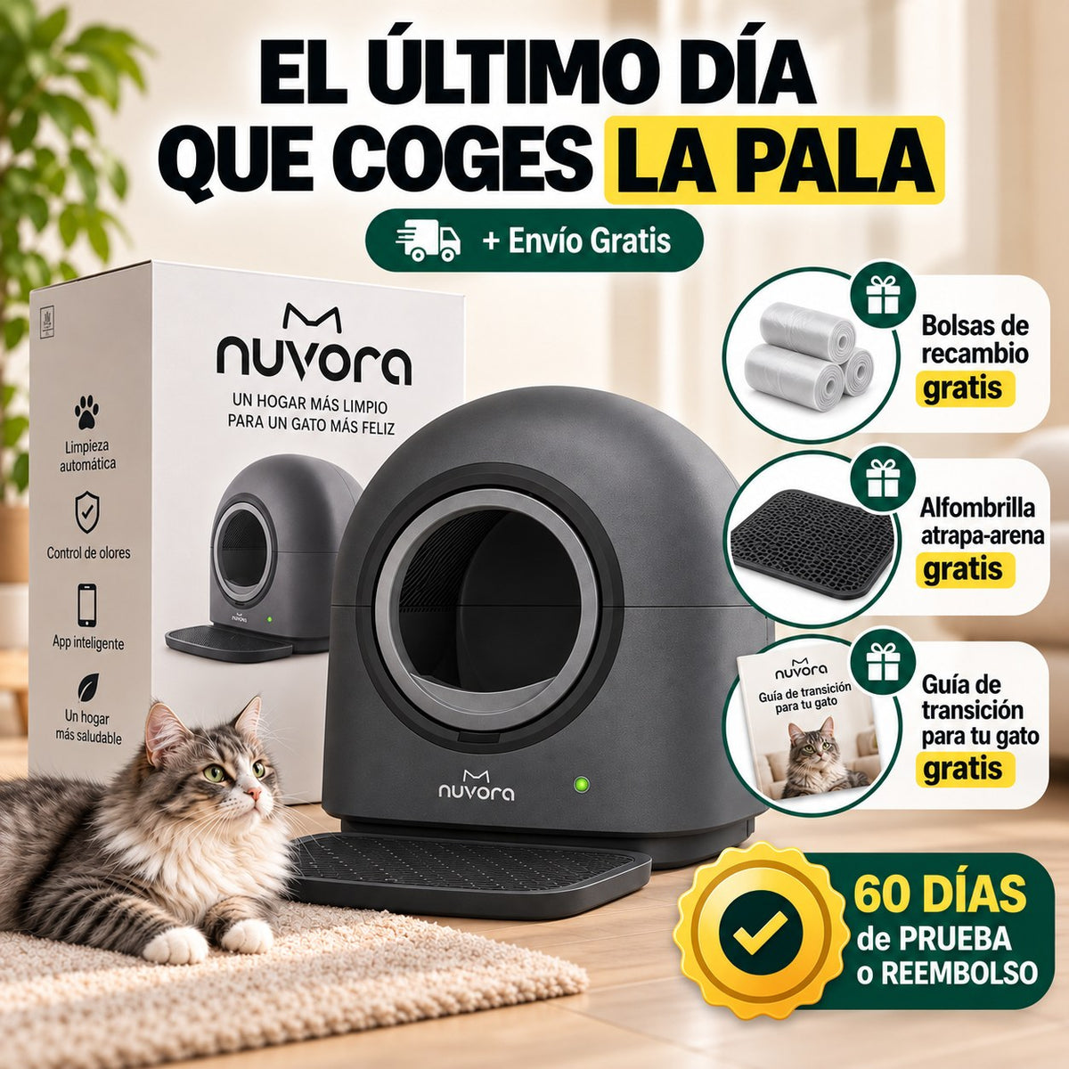 Arenero autolimpiable NUVORA con regalos